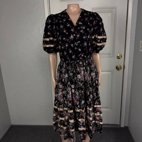 Vintage 70s JCPenney Women's Dress Prairie Floral Cotton Party Button I4-18 - Picture 1 of 7